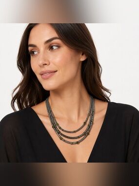 Simply Vera Vera Wang Multi Strand Gunmetal Beaded Necklace Statement Jewelry